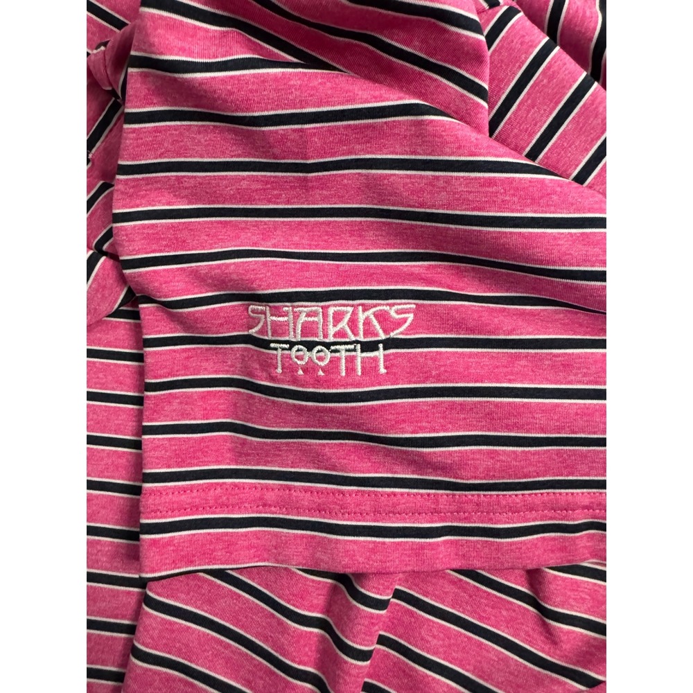 Footjoy FJ Performance Golf Polo Shirt Pink Black Stripe Mens L Sharkstooth‎ - Picture 4 of 7